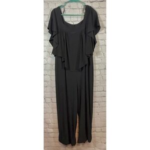 Emma & Michele Jumpsuit Ruffle Overlay Wide Leg Black Size L